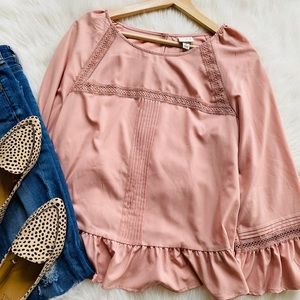 {a new day} Pink Ruffle trim Peasant Blouse